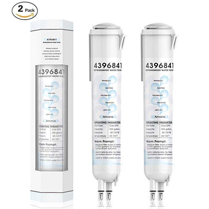 Perfilter W841-2P-1 Refrigerator Water Filter Repalcement for Whirlpool 4396841 4396710, EDR3RX1 3 and Kenmore 9030, 2packs, white