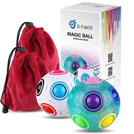 D-FantiX Rainbow Puzzle Ball Cube Magic Rainbow Ball Bundle Stress Fidget Ball Fidget Toys for Kids Set of 2