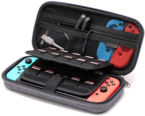 Soyan Shockproof Case for Nintendo Switch and Accessories, 19 Game Card and 2 Micro SD Card Holder (Gray)