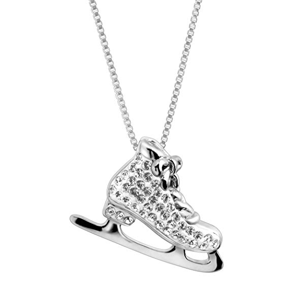 Crystaluxe Ice Skate Pendant Necklace with Swarovski Crystals in Sterling Silver