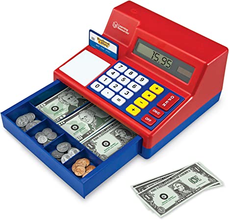 Learning Resources Pretend & Play Calculator Cash Register, Classic Counting Toy, Kids Cash Register,73 Pieces, Ages 3