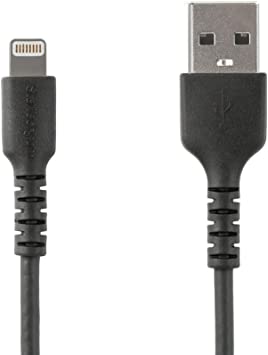 StarTech.com Durable USB-A to Lightning Cable - Heavy Duty Rugged Aramid Fiber USB Type A to Lightning Charger/Sync Power Cord - Apple MFi Certified iPad/iPhone 12 (RUSBLTMM15CMB)