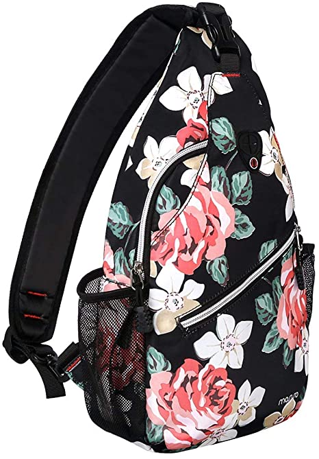 MOSISO Sling Backpack, Durable Polyester Water Repellent Chest Shoulder Unbalance Gym Fanny Lightweight Crossbody Sack Satchel Outdoor Hiking Bag for Men Women Girls Boys Travel Daypack, Rose