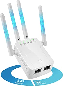 WiFi Extender Booster - 2100 Mbit/s Internet Amplifier with LAN Connection, WLAN Repeater Cover up to 3000 m² for Socket, 5G & 2.4G WLAN Amplifier Access Point, WPS, Compatible with All Devices