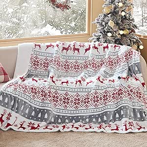 Bedsure Christmas Heated Blanket Twin - Soft Flannel Sherpa Electric Blanket with Fair Isle Pattern, Heating Blanket as a Gift, with 6 Heating Levels, 10 Time Settings, 8-Hour Auto-Off (62x84 inches)