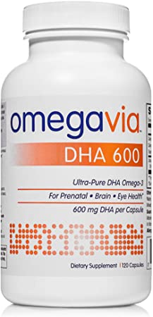 OmegaVia DHA 600 mg Omega-3 Fish Oil, 120 Capsules, Ultra-Pure DHA Concentration (Triglyceride Form), Purified to Reduce Mercury, Ideal DHA Omega Nutrient for Prenatal, Pregnant, and Nursing Women