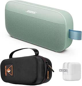 Bose NEW SoundLink Flex Portable Bluetooth Speaker (2nd Gen), Outdoor Speaker with Hi-Fi Audio, Up to 12 Hours Battery, Waterproof and Dustproof, with Slinger Hard Travel Case & USB Plug (Alpine Sage)