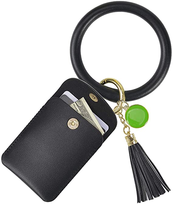 Keychain Bracelet, Leather Wristlet Keychain Bracelet with Tassel for Women