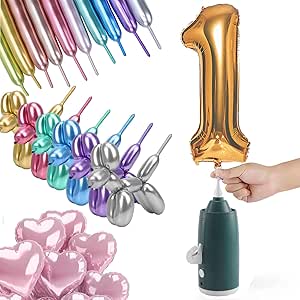 Electric Magic Balloon Pump, Electric Air Inflator Party Air Blower Pump with 1 Nozzle 1 Balloon Cutter and 10 Pcs Long Balloons,Great for Twisty Curly Balloon, Foil Balloons