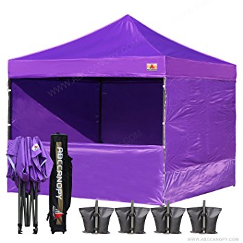 (23 colors)ABCCANOPY 10x10 Instant Canopy Craft Display Tent Portable Booth Market Stall with Wheeled Bag & Full Walls , Bonus 4x Weight Bag & 10ft Screen Wall & 10ft Half Wall (purple)