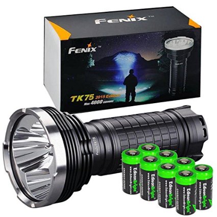 FENIX TK75 4000 Lumen 2015 Edition 4 CREE XM-L2 U2 LED Flashlight  Searchlight with eight EdisonBright CR123A lithium batteries bundle