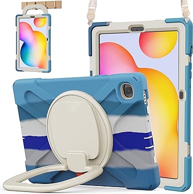 BATYUE Samsung Galaxy Tab S6 Lite Case 10.4 Inch 2022/2020 (SM-P610/SM-P613/SM-P615/SM-P619), Protective Rugged Case with Pencil Holder, 360° Swivel Stand, Shockproof Drop; for Kids (Colourful Blue)