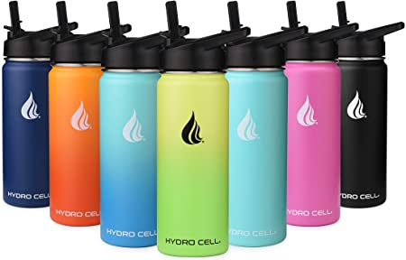 HYDRO CELL Stainless Steel Water Bottle w/Straw & Wide Mouth Lids (40oz 32oz 24oz 18oz) - Keeps Liquids Hot or Cold with Double Wall Vacuum Insulated Sweat Proof Sport Design