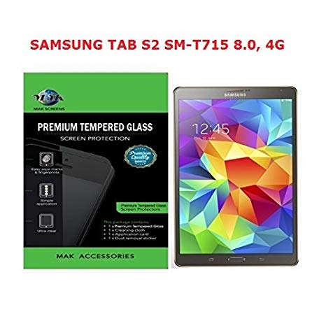 MAK-Premium Quality Samsung Tab S2 8 inch (Galaxy Tab S2 SM-T715 8.0, 4G) TEMPERED GLASS SCREEN PROTECTOR EXPLOSION PROOF TEMPERED GLASS FILM (0.3mm) Ultra Thin Lightweight Hardness upto 9H