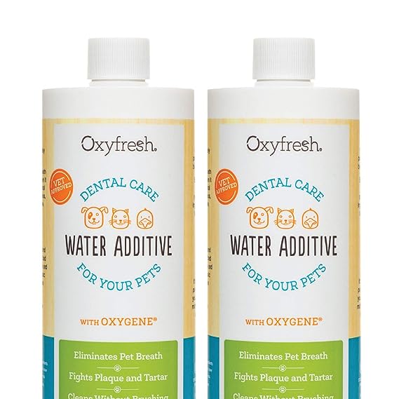 Oxyfresh Premium Pet Dental Care Solution Pet Water Additive: Best Way to Eliminate Bad Dog Breath and Cat Breath - Fights Tartar and Plaque - So Easy, Just Add to Water 2 Pack (16 oz)