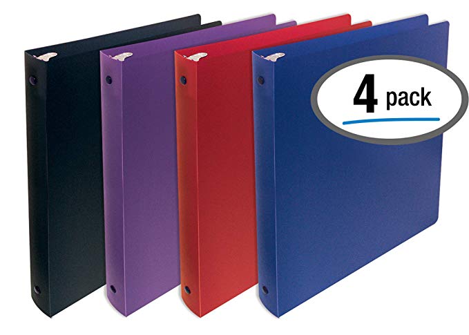 Better Office Products, 3 Ring Poly Binder with Pocket, 1 inch, Letter Size, 4 Pack-Red, Blue, Purple, and Black