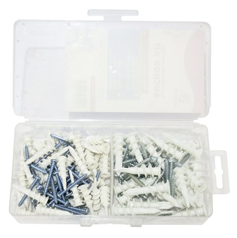 Plastic Self Drilling Drywall / Hollow-Wall Anchor Kit with Screws, 100 Pieces All Together, Kit Includes 2 Different Sizes, Large and Small Anchors