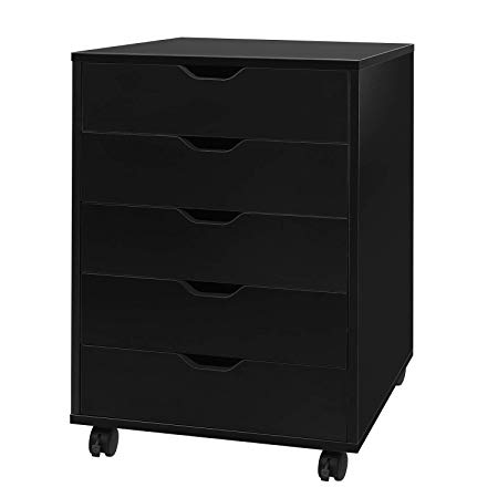 DEVAISE 5-Drawer Dresser Mobile Storage Cabinet for Home Office & Closet in Black