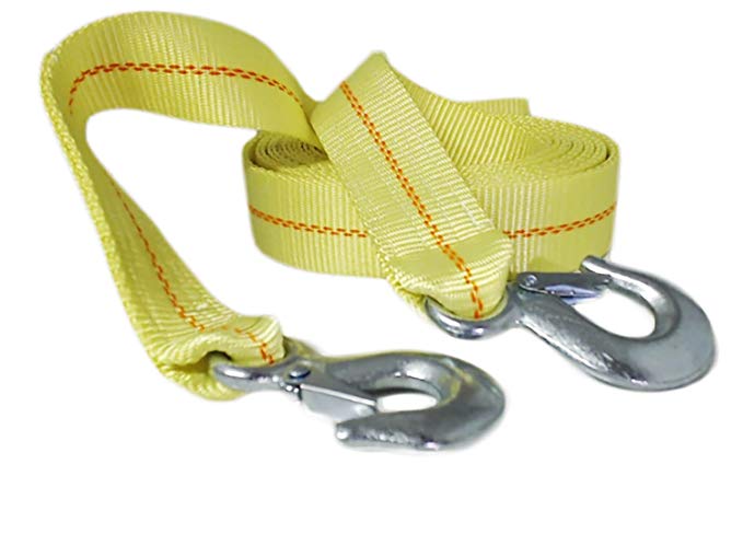 ABN Tow Strap with Steel Clip Hooks 2” Inch x 20’ Foot Vehicle Recovery Rope 10,000 lbs Pound Capacity Recovery Strap