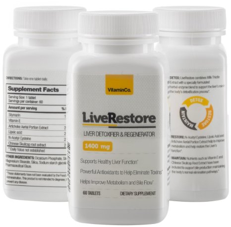 LiveRestore - All Natural Liver Detox & Liver Cleanse Supplement: Help Restore Healthy Liver Function & Metabolism with Natural Milk Thistle Extract and Vitamin E (60 Tablets)