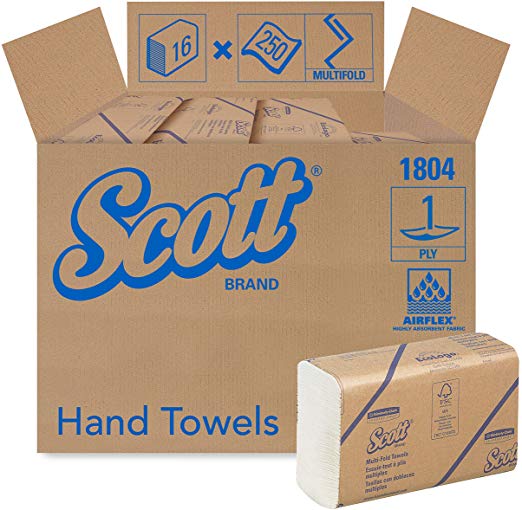 Scott Essential Multifold Paper Towels (01804) with Fast-Drying Absorbency Pockets, White, 16 Packs / Case, 250 Multifold Towels / Pack