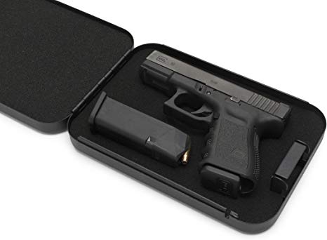 AdirOffice Portable Travel Gun Safe - Heavy Duty Pistol Box Carrying Cable - Secures Firearms Cash Jewelry Documents & More