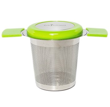 Premium Tea Infuser Brew-In-Mug Stainless Steel with Long Handles for Steeping Loose Leaf Tea, Lid Included (Green)