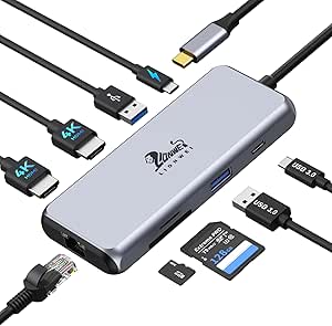 USB C Docking Station Dual Monitor, 9 in 1 USB C Hub Adapter with Dual 4K@60Hz HDMI, USB A&C 3.0 Ports, USB A 2.0, PD Port, SD/TF, Gigabit Ethernet, USB C Adapter for Dell, Lenovo, Hp, Surface, etc