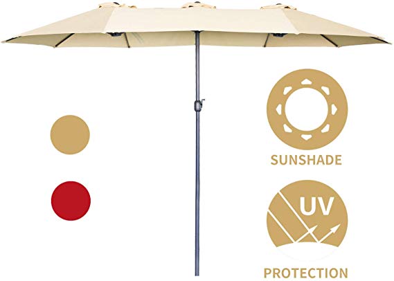 Aclumsy 15 Ft Outdoor Patio Umbrella Double-Sided Outdoor Market Umbrellas with Crank Lift with Crank - Beige