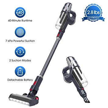 NOVETE Cordless Stick Vacuum, Ultralight 2-in-1 Cleaner with 2 Suction Modes, 7 kPa Powerful Suction, HEPA Filter, 40-Minute Long-Lasting Battery, LED Cleaning Head and Wall Mount