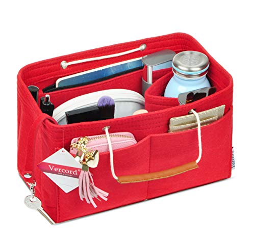 Vercord Felt Purse Handbag Insert Organizer With Handle Keychain Multi Pocket Compartment