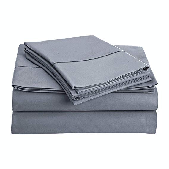 Audley Home 800 Thread Count 100% Long Staple Egyptian Cotton 4 Piece Bed Sheet Set Ultra Soft (1 Flate Sheet, 1 Fitted Sheet & 2 Pillowcases) (Silver, King)