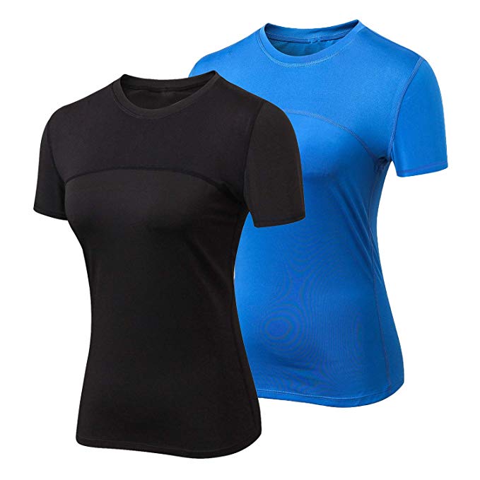 VEQKING Women's Athletic Shirts Mesh Stitching Short Sleeve Yoga Running Sport Tops Moisture Wicking Workout T-Shirt