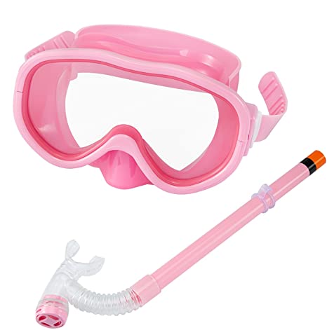 SKL Kids Snorkel Set, Dry Top Snorkel Mask, Scuba Diving Mask,Anti-Fog & Easy Adjustable Free Breathing Snorkel Gear Set for 4-8 Years Old Boys Girls