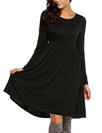 Beyove Women's Women's Long Sleeve Elastic Waist Casual Tunic T-shirt Dress