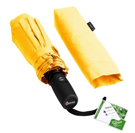 Compact "Dupont Teflon" Fast Drying Travel Umbrella, Resin-Reinforced Windproof Frame, Lifetime Replacement Guarantee, Automatic Open/Close For One Handed Operation, Slip-Proof Handle for Easy Carrying