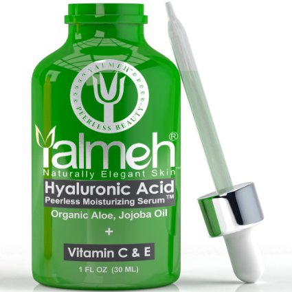 Yalmeh Best Hyaluronic Acid Serum ALL-NATURAL WILL NOT CLOG PORES 100 MOST EFFECTIVE Wrinkle Eraser and Collagen Builder for LONG TERM RESULTS with Vitamin C and E - Best Natural and Organic Anti Aging Moisturizer in the market