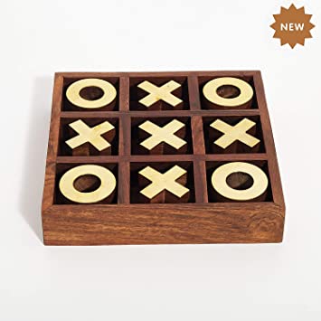 Rusticity Wood and Brass Tic Tac Toe Game | Handmade | (6.5x6.5 in)