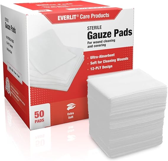 EVERLIT [Extra-Thick] 4''x4'' Sterile Gauze Pad 12-Ply, 150 Pack, Individual Wrapped, Ultra Absorbent Large Non-Woven Medical Gauze Sponges for Wound Care Home First Aid Kit