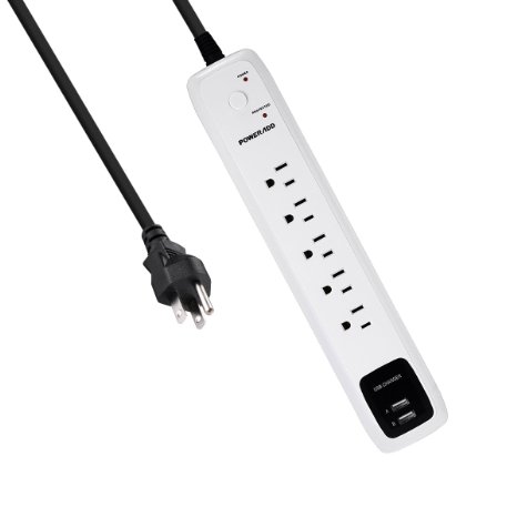 Poweradd 5-Outlet Surge Protector Power Strip 6ft Cord with Dual Smart USB Ports White