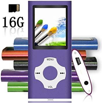 Tomameri - Portable MP3 / MP4 Player with Rhombic Button, Including a 16 GB Micro SD Card and Support Up to 64GB, Compact Music, Video Player, Photo Viewer Supported - Purple-with-White