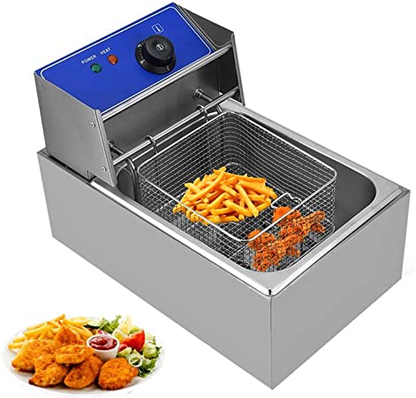 Commercial Stainless Steel Single Cylinder Electric Fryer, Electric Deep Fat Fryer 2500W 6L Easy Clean for Food Cooking & French Fries Home Restaurant Home Fries Chicken Chip Fry