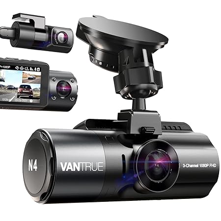 Vantrue N4 3 Channel 4K Dash Cam, 4K 1080P Front and Rear, 1440P 1440P Front and Inside, 1440P 1440P 1080P Three Way Triple Car Camera, IR Night Vision, 24 Hours Parking Mode, Support 512GB Max