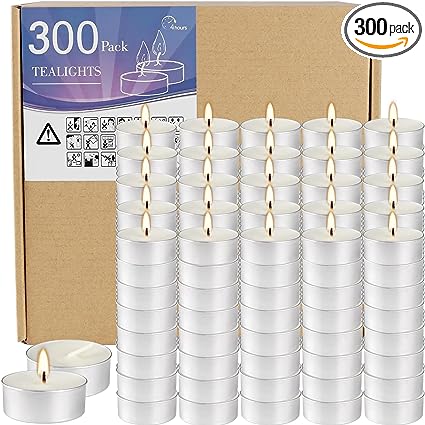 Onebird 300 Pack-White Tealight Candles - 4 Hour Long time Burning, Smokeless Tea Light Unscented Candles for Shabbat, Weddings, Christmas,Home Decorative