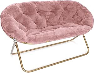 Milliard Double Cozy Chair/Faux Fur Saucer Chair for Bedroom/X-Large Loveseat, Pink