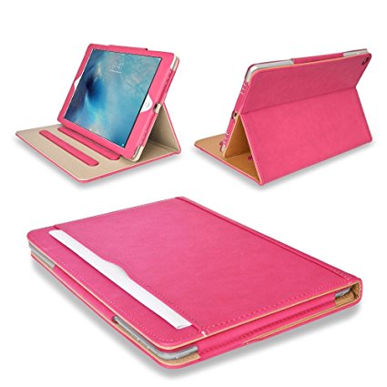 MOFRED® Pink & Tan Apple iPad Pro 12.9" (2015 & 2017 Version) Leather Case-MOFRED®- Executive Multi Function Leather Standby Case for Apple New iPad Pro with Built-in magnet for Sleep & Awake Feature -- Independently Voted by "The Daily Telegraph" as #1 iPad Case! (Pink & Tan)