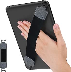 MoKo Security Hand-Strap for 9-11 Inch Tablet, iPad/iPad Pro/iPad Air/Kindle Fire HD/Samsung, High-Elasticity Versatile Hand Strap Lightweight Finger Grip Holder, Black Belt, Space Gray