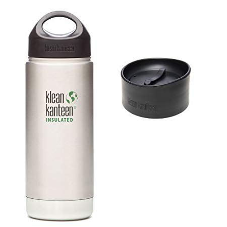 Klean Kanteen Wide Mouth Water Bottle with Loop Cap (Brushed Stainless, 16 oz.)