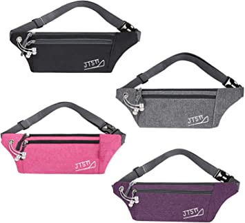 4 pk Fanny Pack for Women & Men Running Belt Bag Waist Pack Fashionable Crossbody Waterproof Small Lightweight Bum Hip Bag Workout Gift Outdoor Travel Hiking (Grey Black Pink Purple)