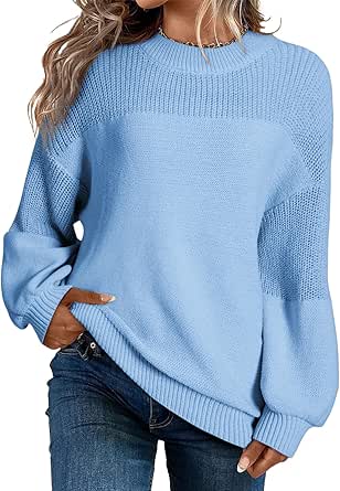 Dokotoo Women's Casual Long Sleeve Sweaters Loose Crewneck Knit Solid Pullover Sweater Jumper Tops